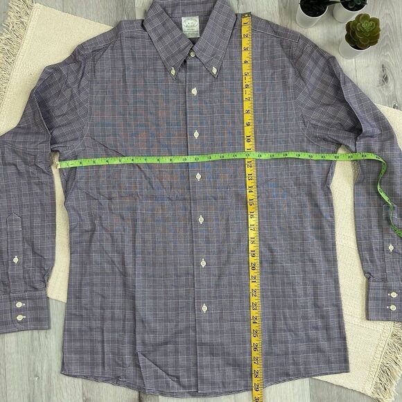 Brooks Brothers Shirt Mens Large 16-34 Purple Plaid Milano Fit Oxford Preppy - Picture 7 of 8